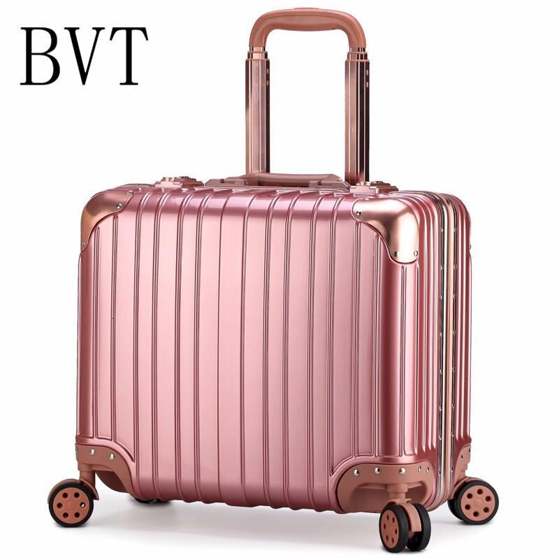 BVT铝框拉杆箱18寸万向轮登机箱TSA海关锁密码箱16寸空姐旅行箱_0 默认尺寸 玫瑰金18寸