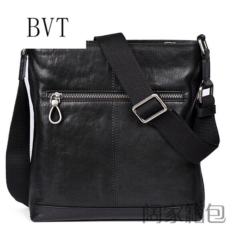 BVT品牌真皮单肩包男包真皮斜挎包男商务出差包包休闲竖款背包 默认颜色