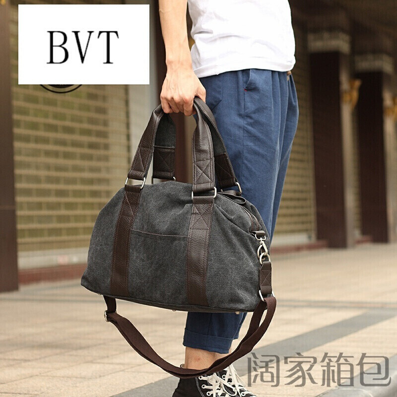 BVT手提包男士街头帆布手提包斜挎包休闲单肩包旅行包男包包 浅灰色
