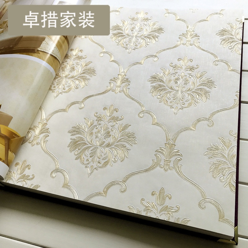 欧式卧室墙纸简约欧式满铺壁纸客厅立体大马士革背景墙墙纸U956_8 3号米色
