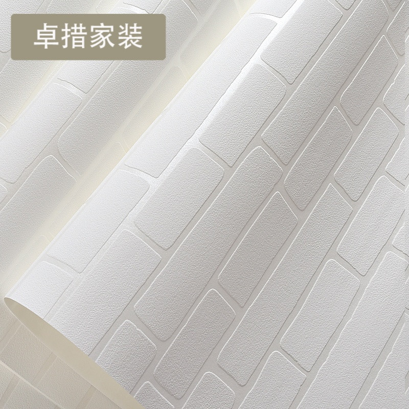 地中海白色砖纹墙纸北欧客厅电视背景墙壁纸卧室无纺布墙纸3d_7_1