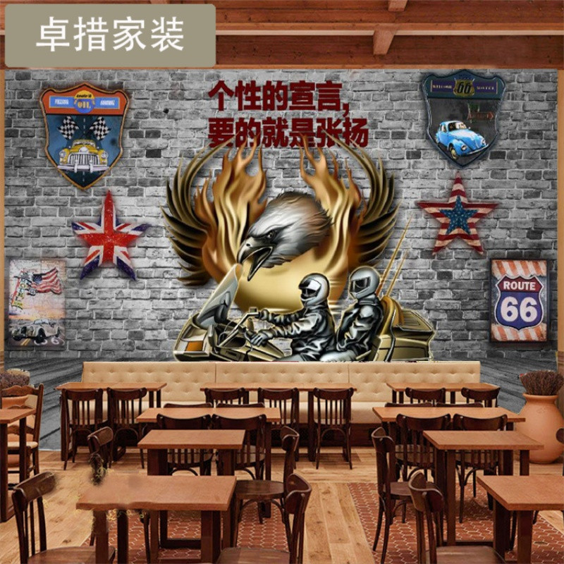 欧式复古怀旧摩托车大型壁画酒吧餐厅咖啡店客厅电视背景墙壁纸_1_1 加厚无纺布（拼接）