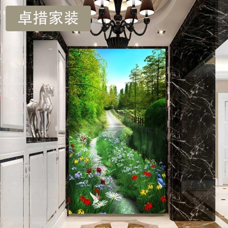 定制3d墙纸竖版大型壁画玄关走廊背景墙壁纸田园自然风景拓展_4 无缝宣绒布一平米