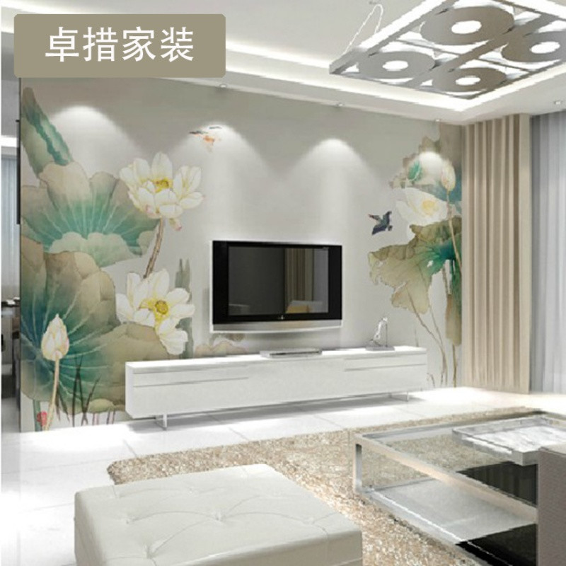 定制电视背景墙纸壁纸客厅现代中式荷花壁纸大型壁画墙布影视墙