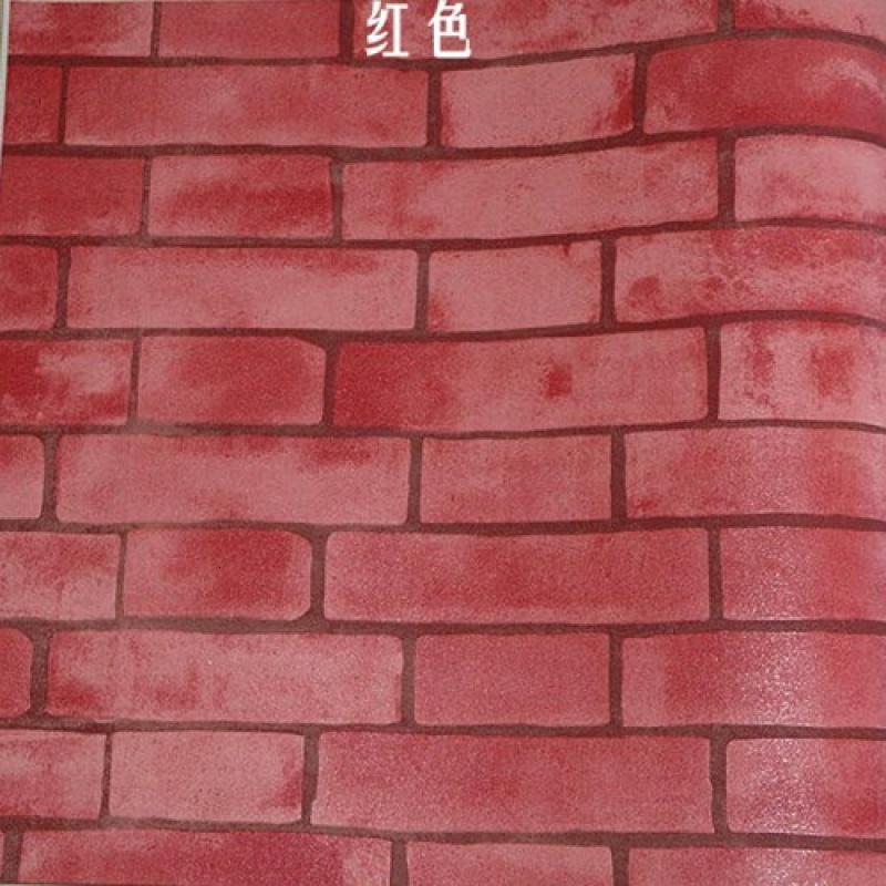 仿砖头纹红白色中式快餐店墙纸客厅餐厅书房卧室电视背景墙_1 红色