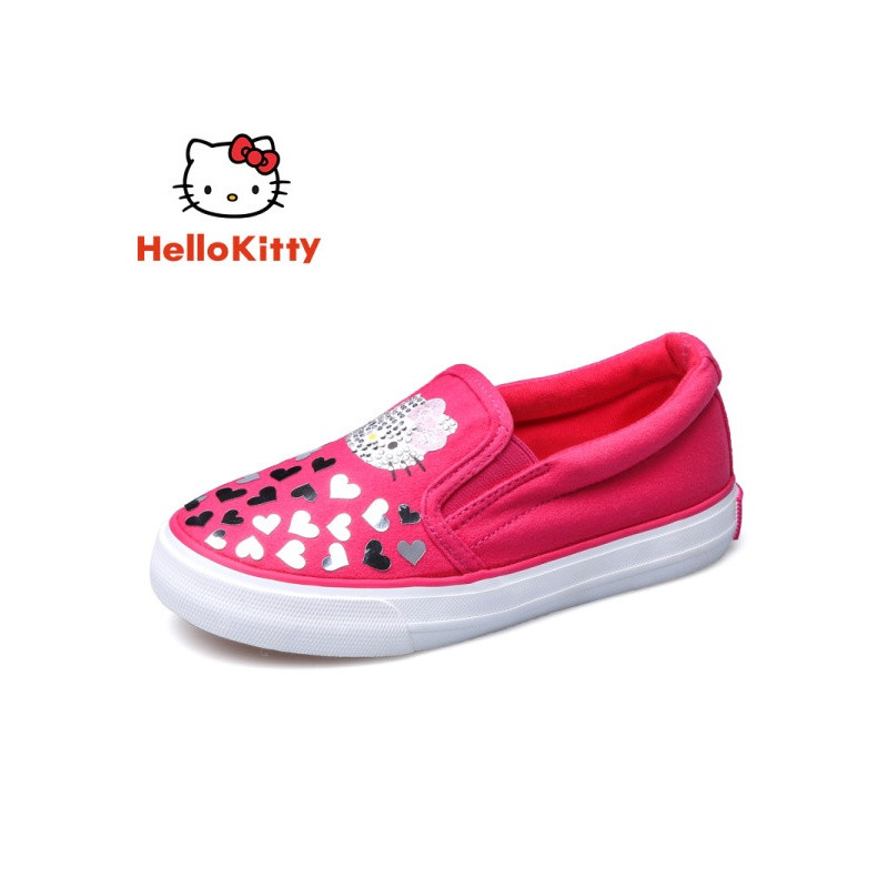 HELLOKITTY凯蒂猫女童鞋儿童帆布鞋公主布鞋休闲鞋2018春季新款小孩学生K633 36 梅红