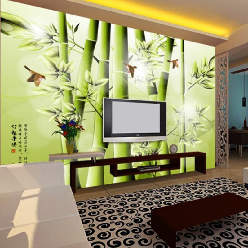 无缝中式绿色竹子壁画卧室沙电视背景墙客厅影视墙壁纸墙纸 无缝无纺布（整张/平方）