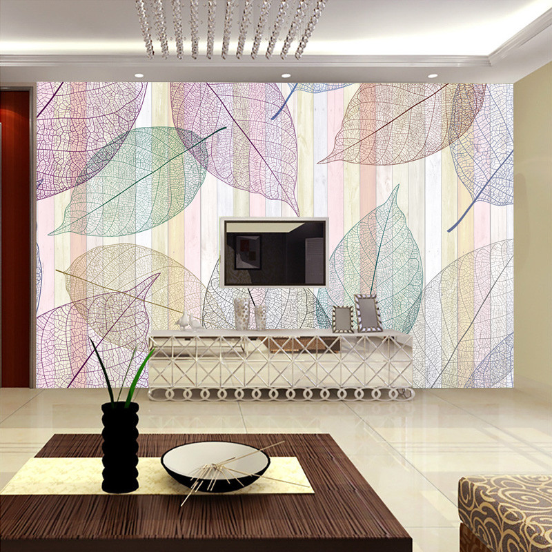 无缝欧式客厅定制抽象叶子壁画沙墙背景电视墙卧室床头墙纸壁布 5D凹凸真丝布（整张/平方）