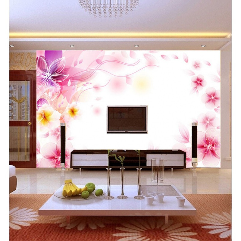 无缝电视背景墙纸壁纸客厅立体无缝墙布大型壁画时尚个性浪漫花卉 无缝油画布（整张）