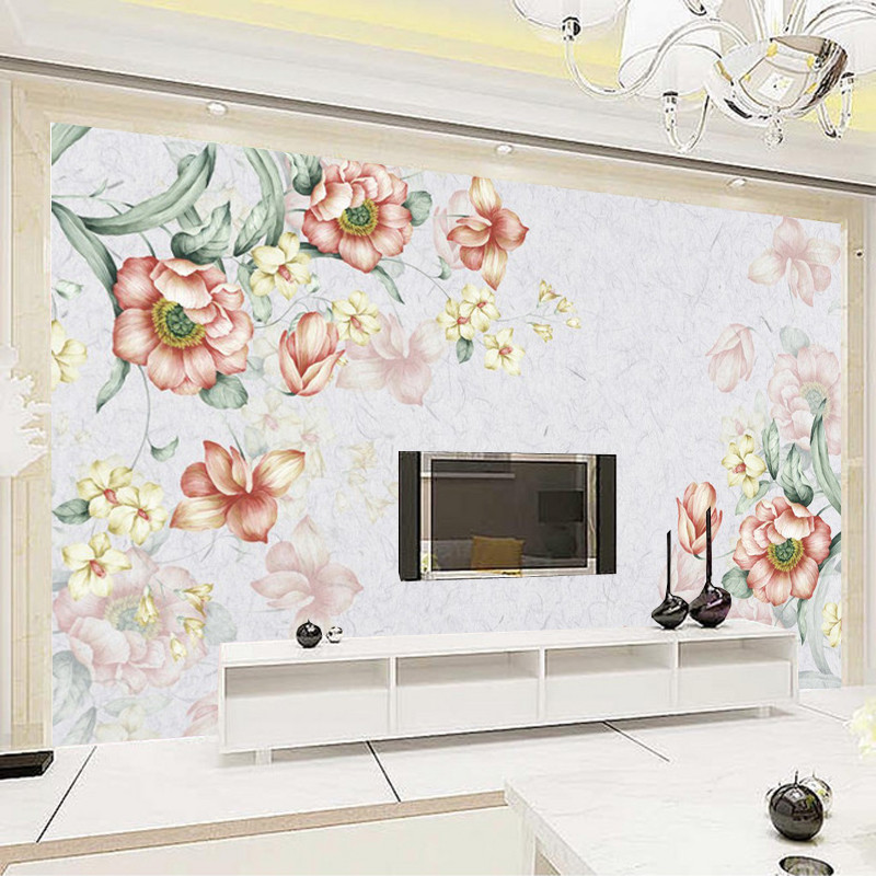 无缝欧式简约定制壁画3d美式客厅电视背景墙沙卧室墙纸壁纸花卉 5D凹凸真丝布（整张）