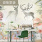 欧式手绘复古麋鹿背景墙壁画3D简约客厅沙墙布卧室无缝墙纸壁画 无缝德国宣绒布（一整张）