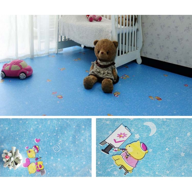 厨房办公室塑胶卡通pvc地垫幼儿园卧室地胶地贴木阳台客厅地板纸 默认尺寸 湖蓝色加厚蓝色卡通