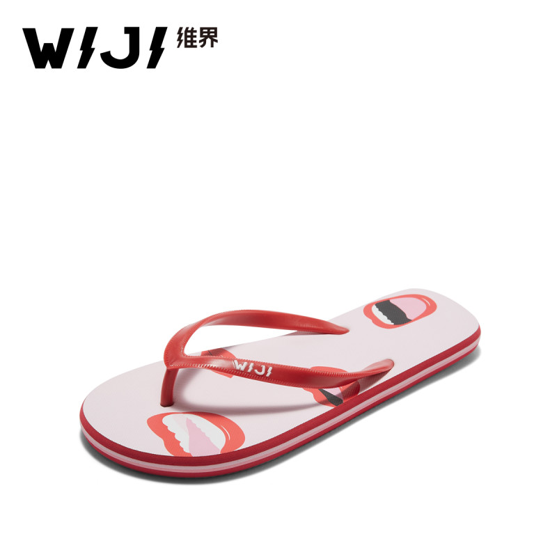 WIJI夏季新款女士拖潮防滑人字拖时尚室内个性平底印花凉爽沙滩鞋 花色 38
