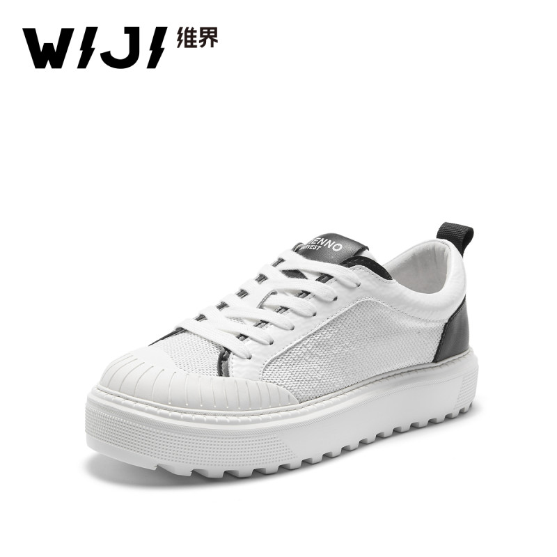 WIJI女鞋2018春夏季新款休闲运动单鞋学院风透气舒适潮流款系带鞋 白色 39