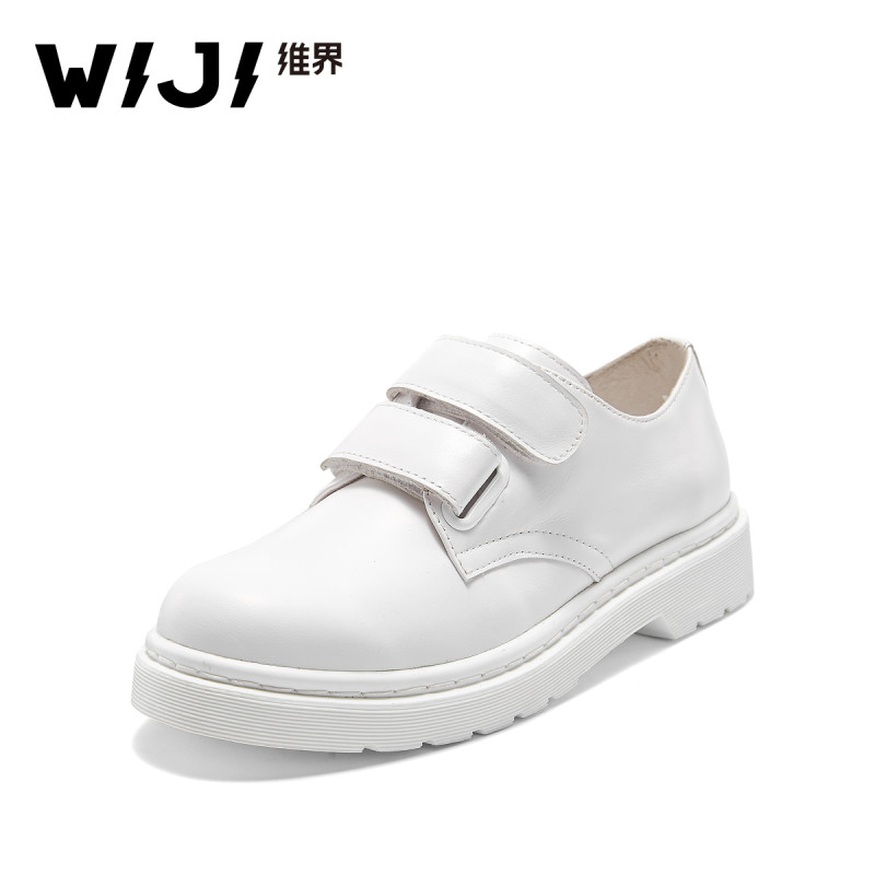 WIJI女鞋春夏新款韩版时尚粗跟板鞋百搭休闲牛皮鞋白色个性单鞋潮 白色 40