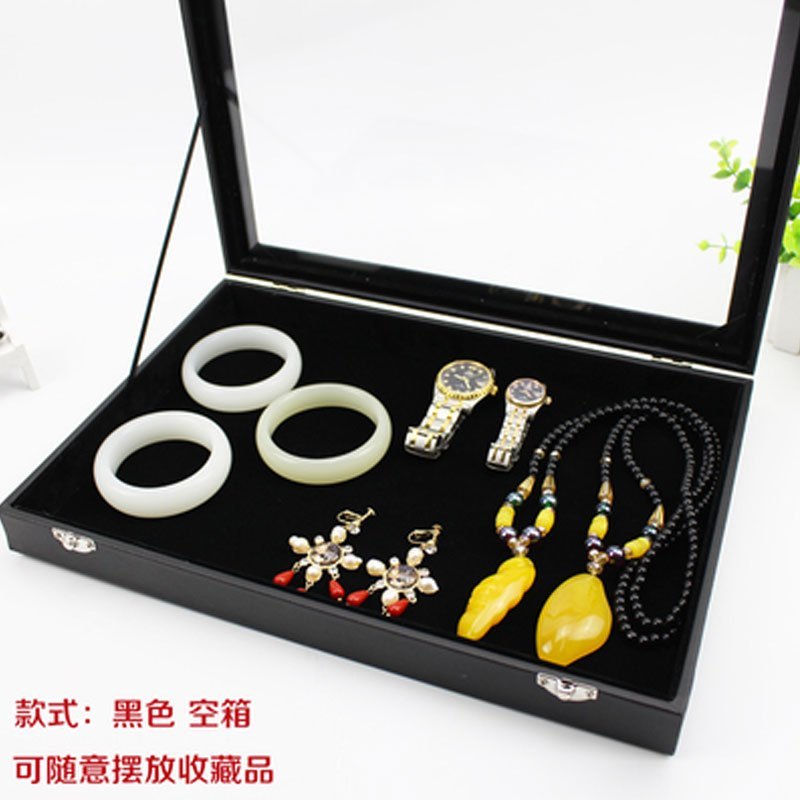 绒首饰盒戒指吊坠项链手镯耳环饰品展示盘收纳盒带盖珠宝箱多功能创意生活日用家庭整理收纳用品_3 黑色空箱
