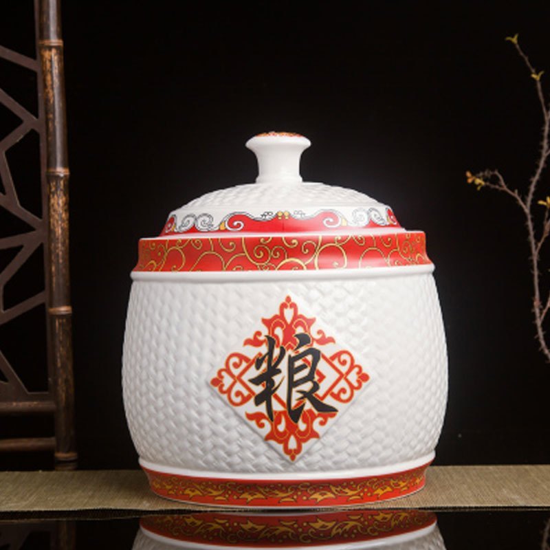 陶瓷米缸米桶储米箱油缸装米桶米罐5kg10kg30带盖家用多色多款生活日用家庭清洁生活日用_5 粮15斤