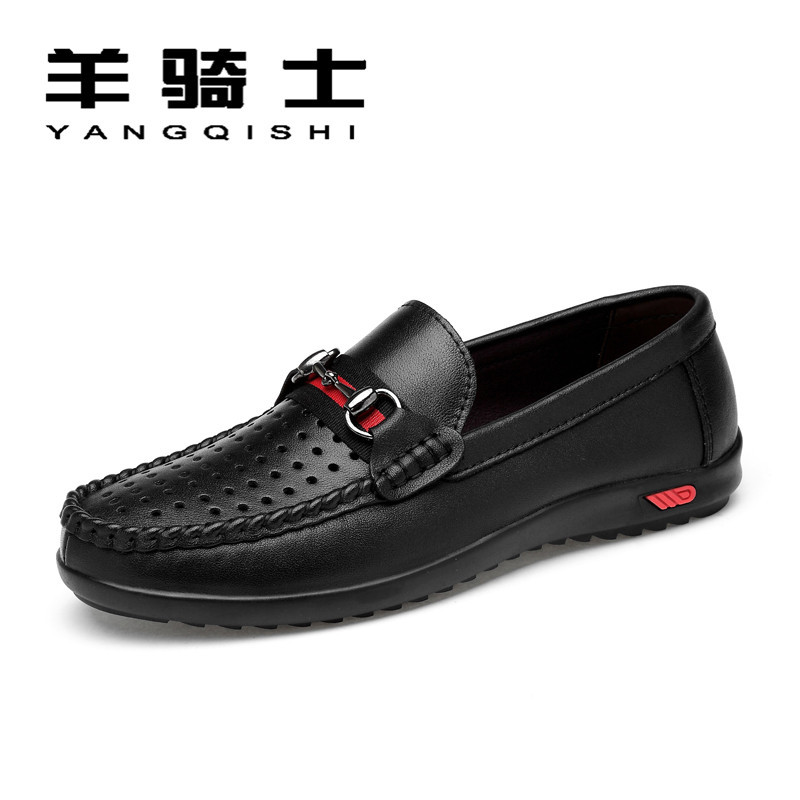 羊骑士2018新款男士韩版休闲皮鞋男士百搭豆豆鞋一脚蹬懒人透气 DLK-8851镂空白色 42码