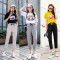简妮薇2018夏季薄款九分裤高腰哈伦裤女棉麻大码宽松显瘦小脚裤松紧腰休闲裤 杏色 S