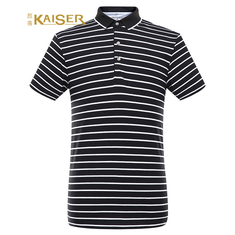 KAISER凯撒 POLO衫男士时尚经典条纹微弹休闲夏季男短袖 56(190/XXXL) 黑色