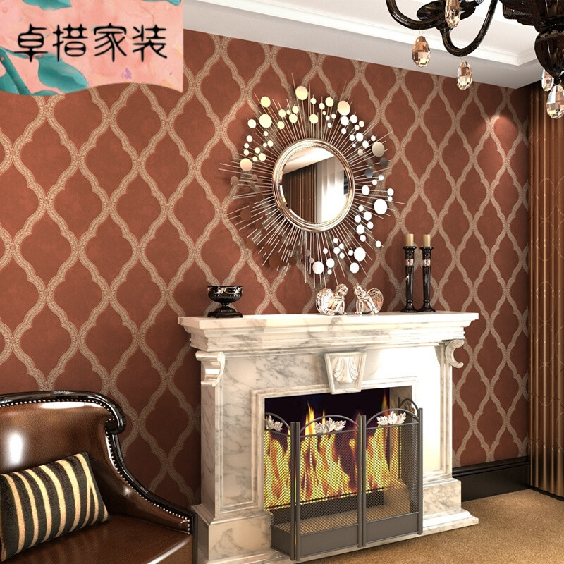 欧式菱形墙纸客餐厅书房卧室立体3d电视背景墙现代无纺布壁纸is70菱形36/暗红色仅墙纸