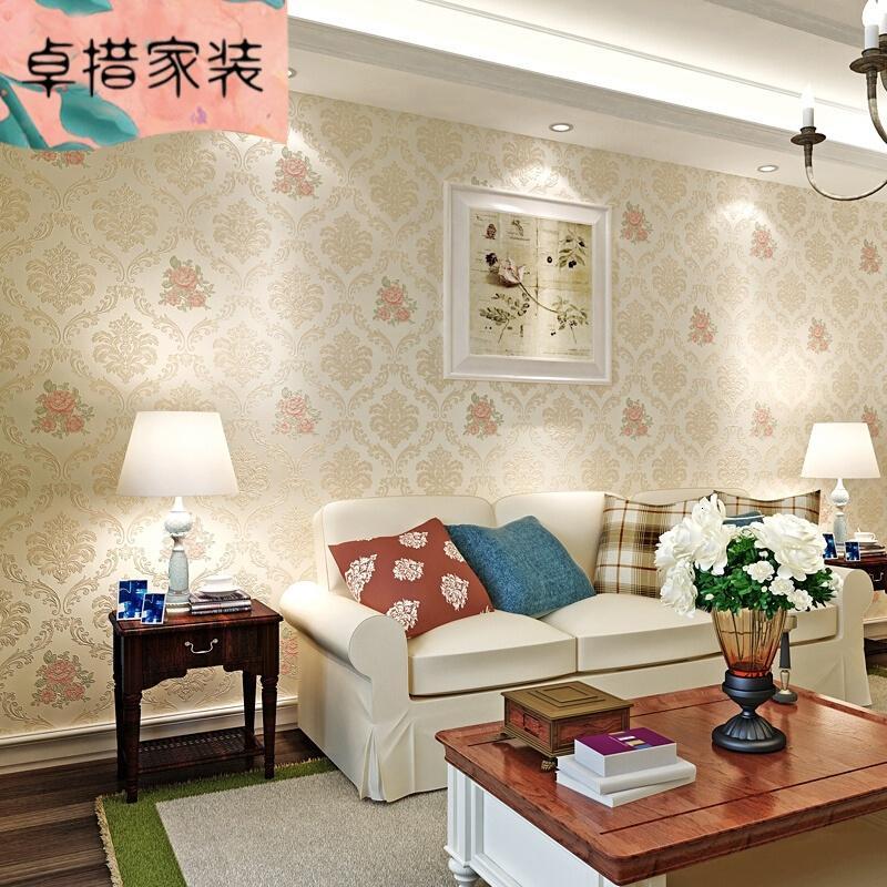 欧式田园无纺布壁纸卧室客厅婚房AB版简约温馨墙纸满铺米黄色A版仅墙纸_2 米黄色B版