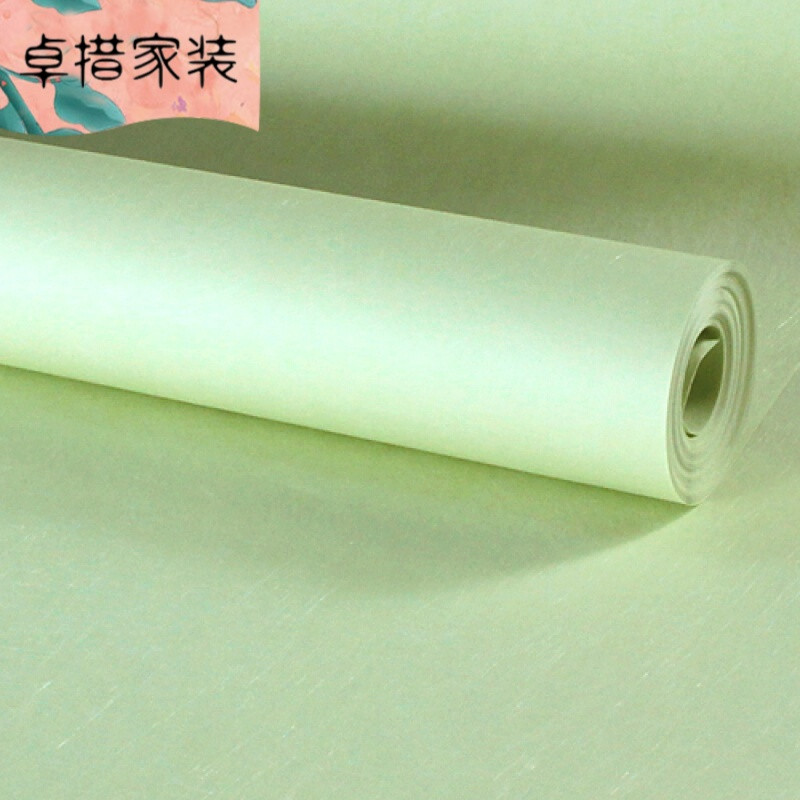 百搭卧室无纺布美式墙纸简约现代素色蚕丝客厅背景书房纯色壁纸复古绿021仅墙纸 淡绿色018