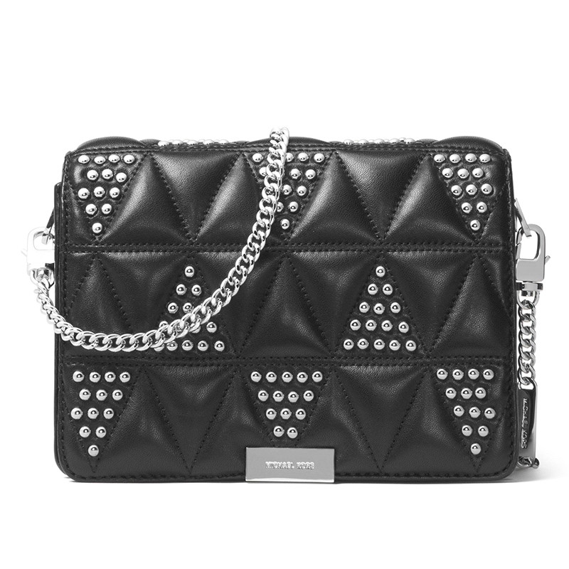 MICHAEL KORS 迈克·科尔斯Jade杨幂款 女士三角铆钉皮质单肩斜挎手拿包小号30H7SJ4C8 黑色银