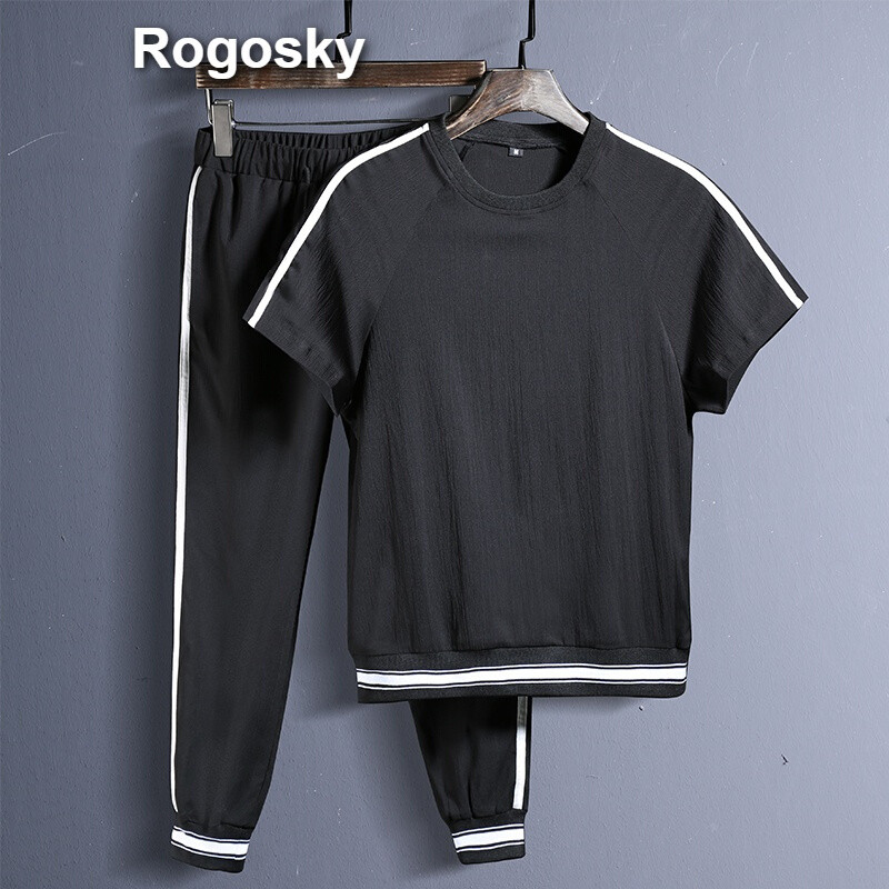Rogosky港系潮牌2018夏季休闲短袖套装男装针织短裤半袖圆领T恤夏天潮男港风短袖T恤 3XL 默认颜色
