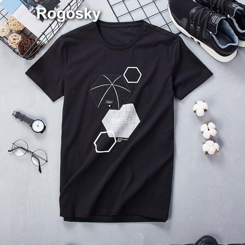 Rogosky港系潮牌2018夏季新款时尚简约短袖男T恤半袖印花韩版圆领打底衫透气男士T桖_6 3XL 黑色