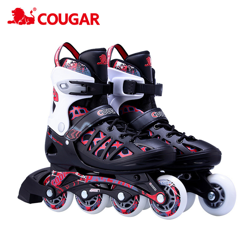 美洲狮（COUGAR）成人溜冰鞋 青少年大学生社团轮滑鞋溜冰鞋直排轮男女通用运动休闲鞋初学者 黑红单鞋1双 M码（实际可调37-40码）