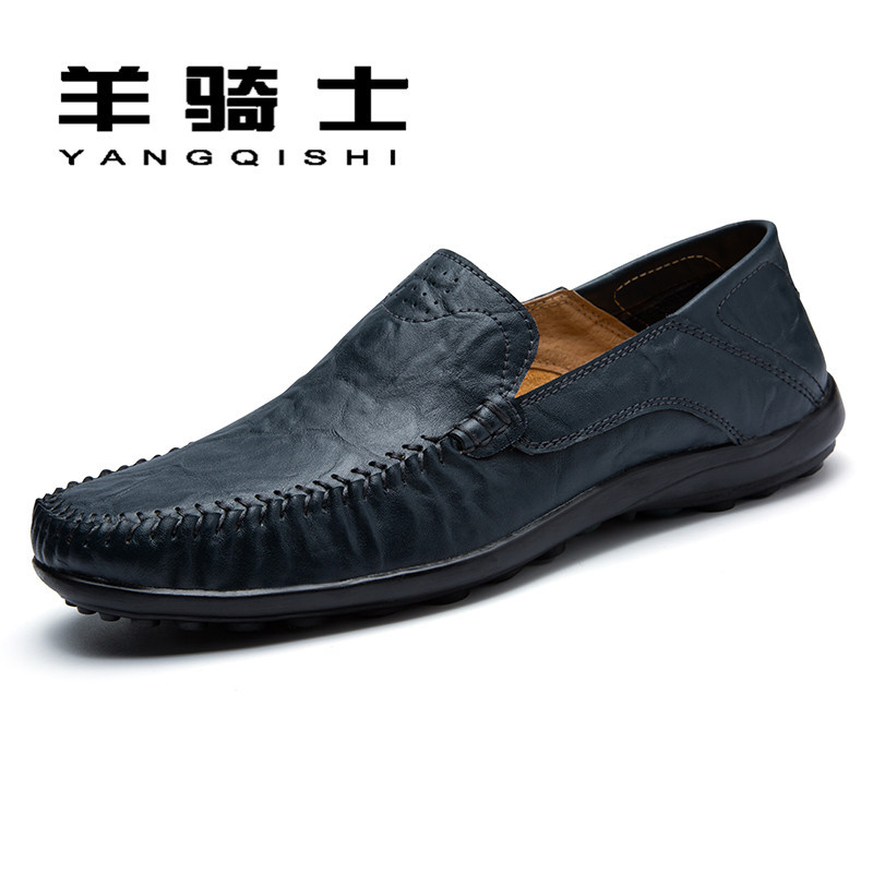 羊骑士男士休闲皮鞋百搭懒人鞋韩版潮流豆豆鞋一脚蹬软底男鞋子ZS MT9008深蓝色 38码