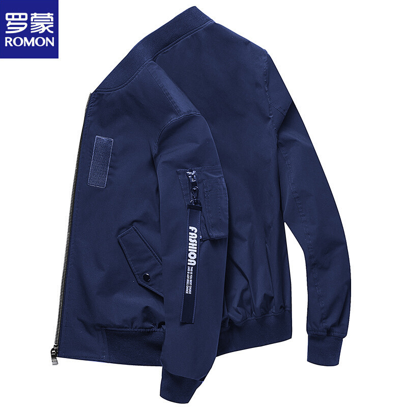 罗蒙（ROMON）夹克男士纯色修身外套2018春夏季新款短款商务休闲立领男装_2 180 宝蓝