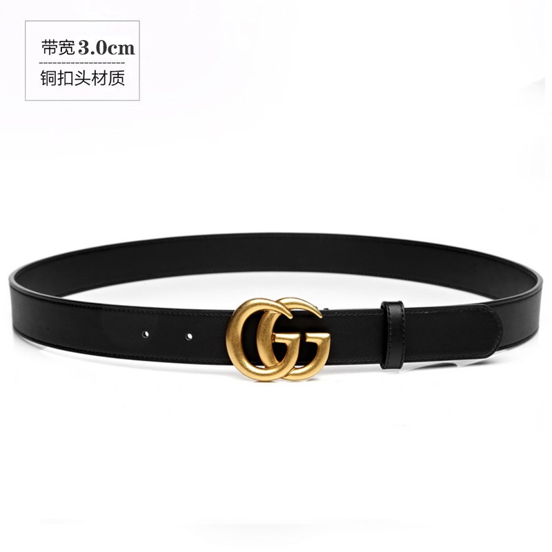皮带男真牛皮平滑扣双G腰带女士韩版复古裤带酷奇PK古奇古驰古琦 100cm G1568宽度3.0cm