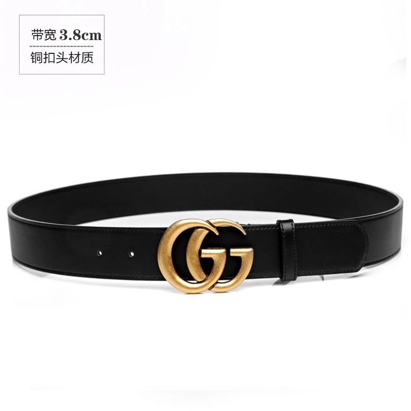 皮带男真牛皮平滑扣双G腰带女士韩版复古裤带酷奇PK古奇古驰古琦 100cm G1568宽度3.8cm