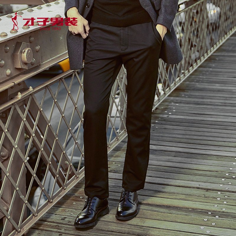 才子男装休闲裤秋季新品男青年商务休闲时尚修身直筒长裤男 31/80CM 黑色