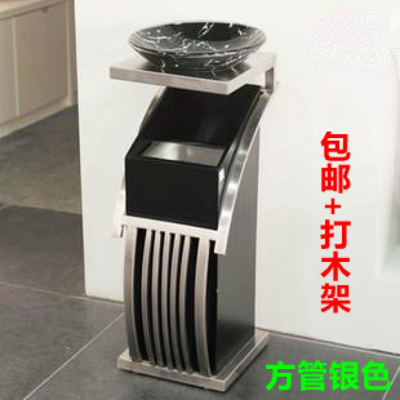 加厚不锈钢新概念酒店垃圾桶时尚欧式会所KTV高档烟灰缸垃圾桶 方管不锈钢色