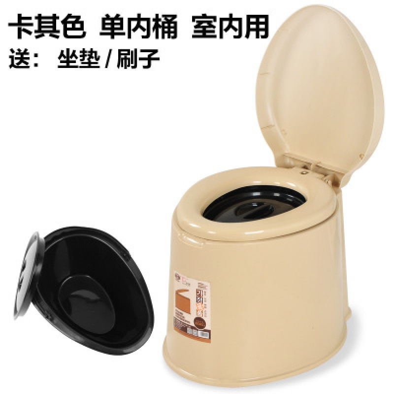 孕妇马桶老人塑料家用坐便器成人老年人移动座便器室内防臭坐便椅_8 默认尺寸 5代普通款卡其单桶房间用实心桶