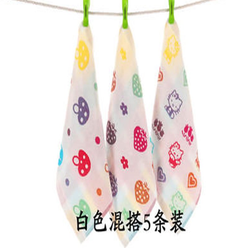 【5条装】纱布儿童小毛巾幼儿园擦手方巾男女宝宝洗脸毛巾简约小清新四季通用孕婴童毛巾 白色5条装
