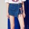 美特斯邦威2018夏新款牛仔短裤女时尚潮流织带裤子韩版chic裤裙 170/76A 中蓝