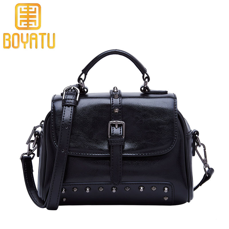 柏雅图（boyatu）包包女2018新款潮韩版百搭女士斜挎包女小包手提单肩包女 雅典黑