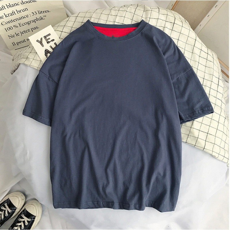 现代男孩（XIANDAINANHAI）2018新款夏季短袖男士T恤五分袖文艺白色衣服情侣装 L 蓝色
