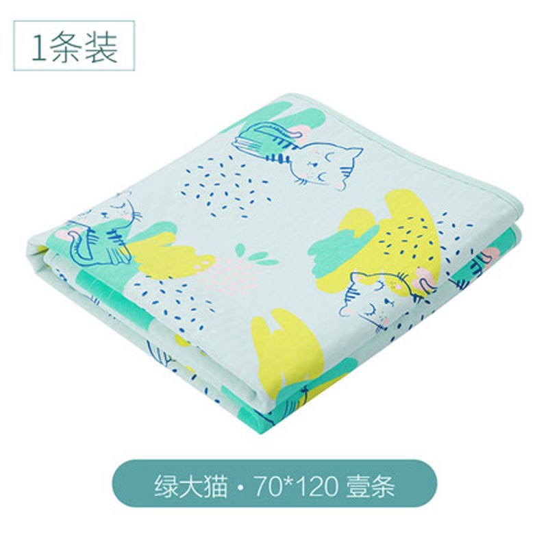 婴儿可洗新生儿用品儿童棉质宝宝成人月经姨妈床垫清新简约男宝宝女宝宝四季通用隔尿垫 70*120cm绿大猫