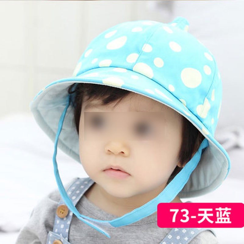 婴儿渔夫帽春季秋季0-3岁儿童遮阳帽夏季薄款男童女童太阳帽棉质宝宝盆帽可爱卡通清新帽子 1-3岁 073天蓝色