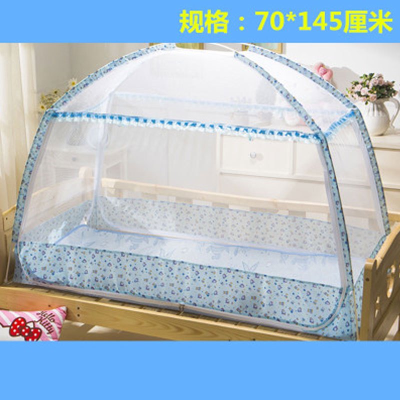 婴儿床蚊帐儿童新生儿宝宝bb床蒙古包蚊帐罩有底幼儿园蚊帐可折叠卡通可爱男女宝宝夏季 孕婴童床上用品蚊帐 适用于新生儿-8岁宝宝 经D款有底小熊宝贝蓝70*145