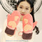 韩版卡通手套女冬可爱加厚毛绒手套冬天保暖包指手套可爱全指手套西瓜红(爱心款)均码 咖啡色(小熊款)
