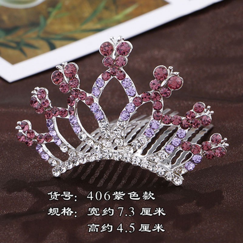 儿童皇冠发饰小王冠 闪亮彩色水钻头饰花童配饰小女孩饰品可爱清新小朋友发饰婴童头饰 紫色406