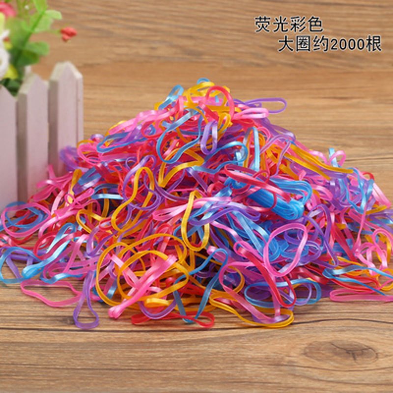 女童发饰头绳橡皮筋儿童皮筋宝宝发绳一次性小孩发圈不伤发小圈大圈多色小女孩四季通用婴童头饰 17.荧光彩色大2000根