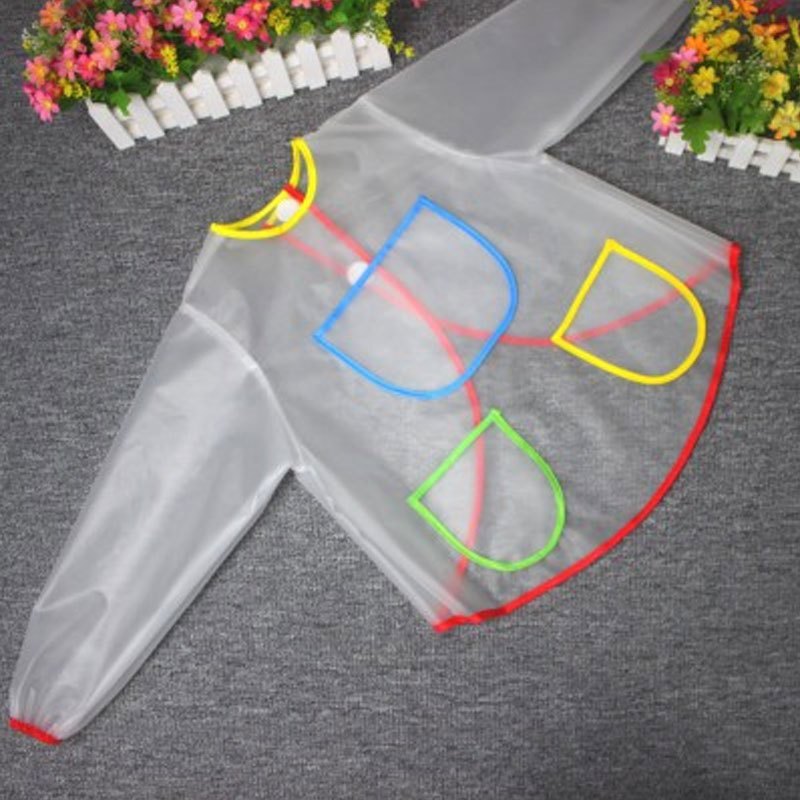 儿童绘画涂鸦围裙幼儿园美术画画衣反穿衣罩衣吃饭衣可爱简约婴幼儿家居家用食饭衫 适合2-8岁孩子 透明色带长袖可水洗