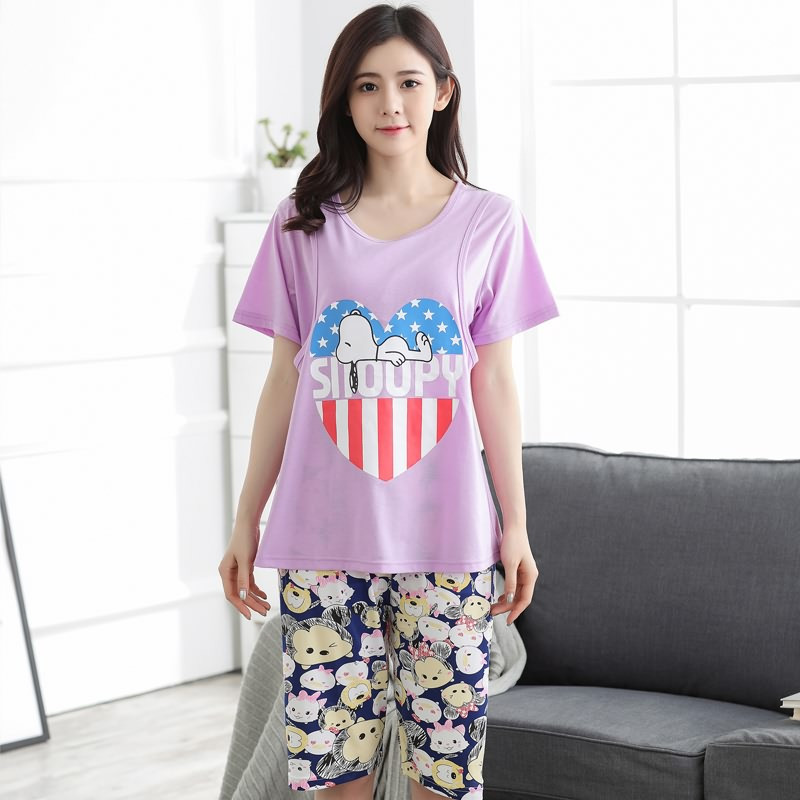 茵珠麗YinZhuli 2018夏季新款棉质薄款短袖孕妇服睡衣居家服 夏天女士坐月子哺乳喂奶衣月子服套装6039 2XL码 3号款